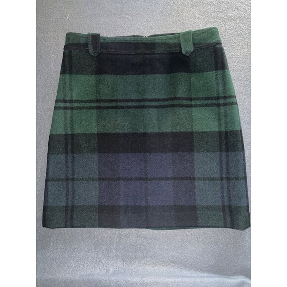 Talbots Wool Blend Plaid Mini Skirt Green Navy Black Watch‎ Tartan Sz 10, Preppy - Picture 1 of 9